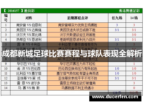 成都新城足球比赛赛程与球队表现全解析
